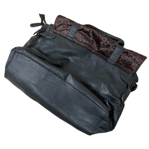 Big Buddha Handbag / Satchel Leopard Print Brown/Black Faux Fur - Picture 3 of 5